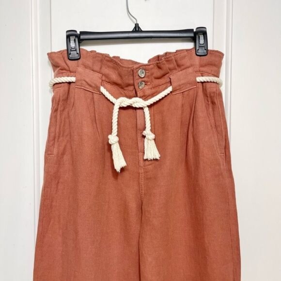 New VERONICA BEARD Karter Belted Linen-Cotton Pants 4 - Picture 8 of 15